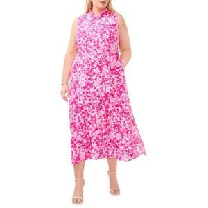 Vince Camuto Floral Sleeveless Maxi Dress in Hot Pink - 2X‎